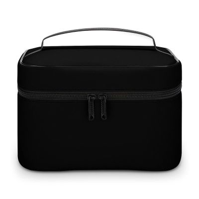 Leather Cosmetic Case, Cute Black Trendy Portable Makeup Bag Organizer Large Capacity Travel Toiletry Bag with Zipper