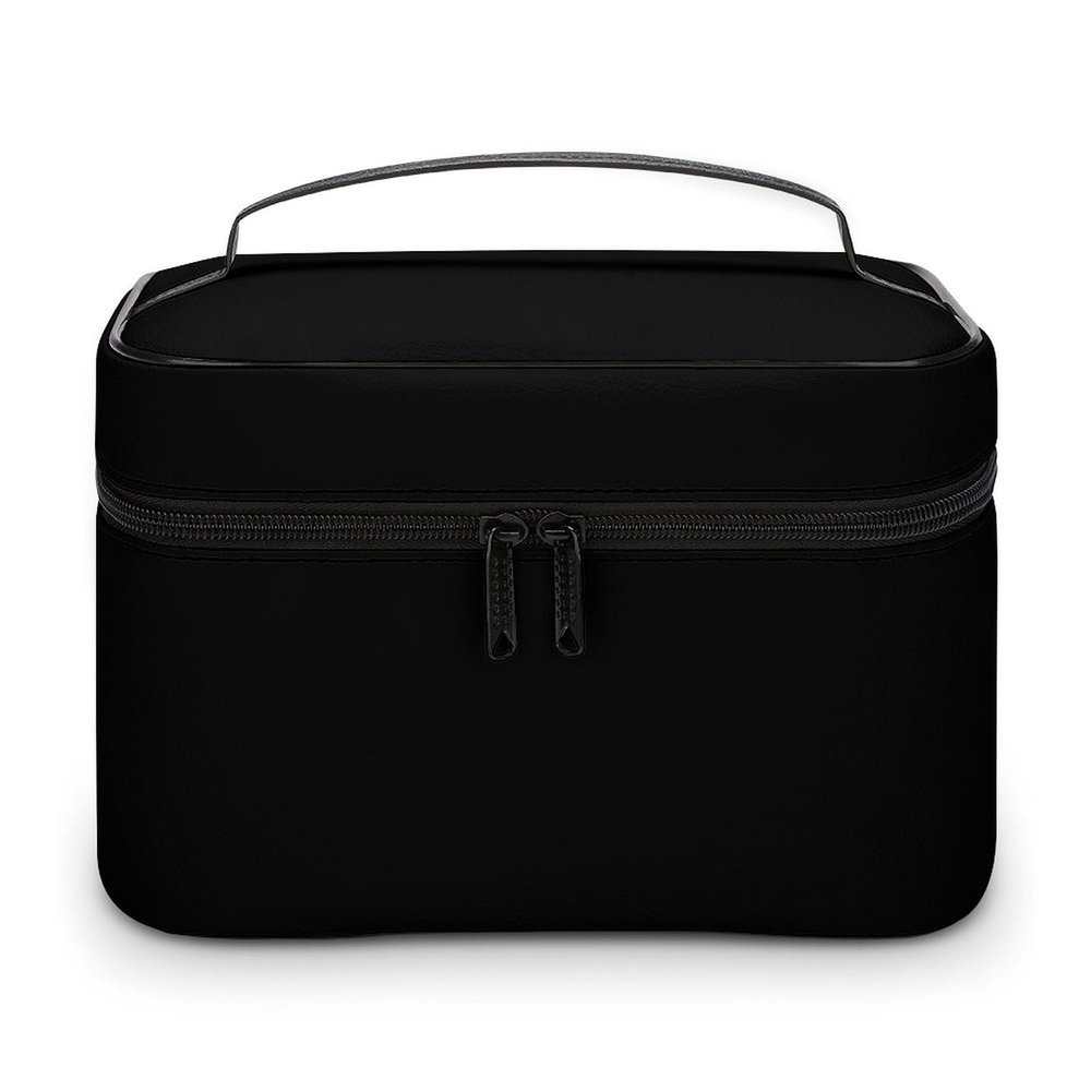 Leather Cosmetic Case, Cute Black Trendy Portable Makeup Bag Organizer Large Capacity Travel Toiletry Bag with Zipper