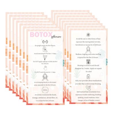 Pop Resin 100 PCS Botox Aftercare Card Facial Aftercare Instruction Cards 2x3.5 Inch Skincare Reminder Cards for Estheticians, Spa, Salon, and Beauty Professionals
