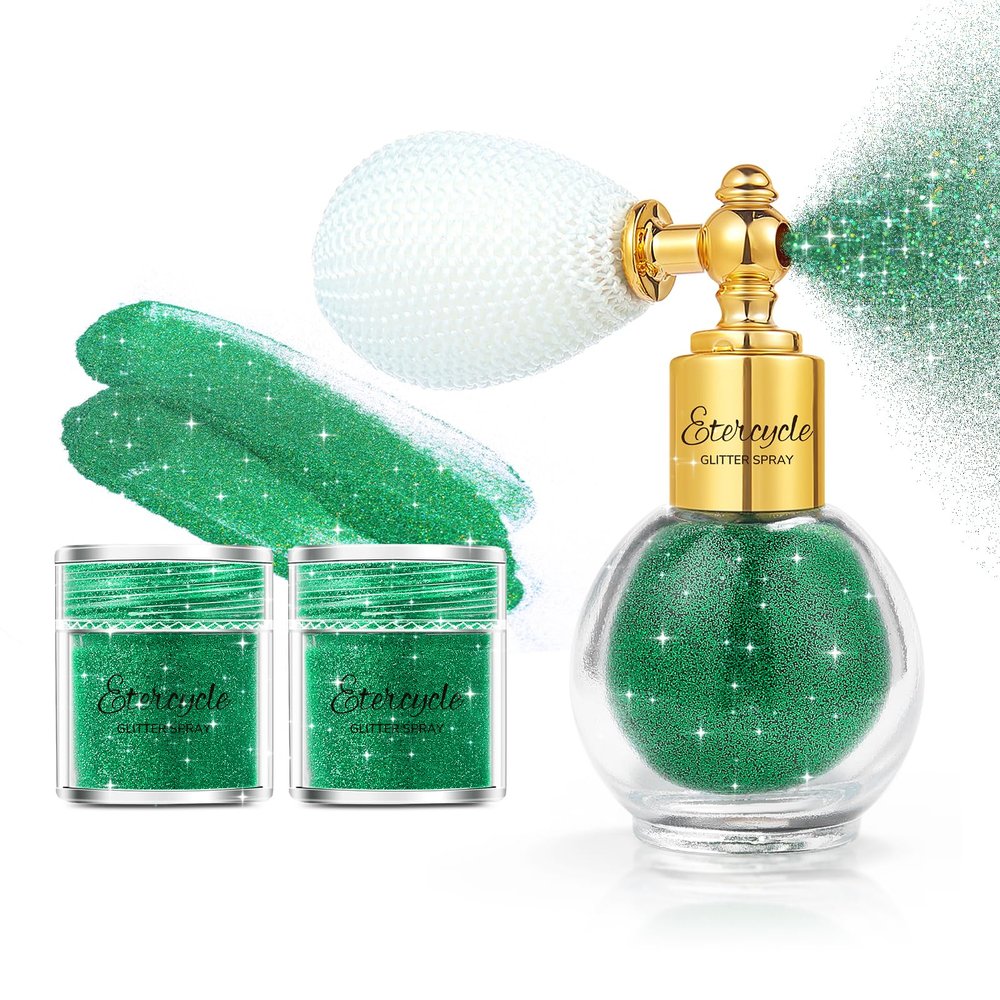 Etercycle Body Shimmer Spray, Green Fine Glitter Spray for Hair and Body, Longwear and Quick Drying Face Shimmer Powder Sparkly Glitter Gifts for Rave Accessories Easter Christmas Halloween Clothes