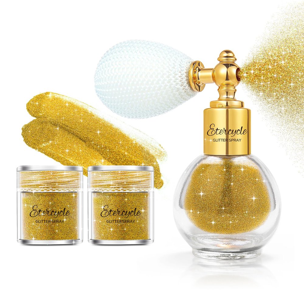 Etercycle Hair Glitter Spray, Gold Body Glitter Spray Fine Face Shimmer Powder, Cosmetic Shimmer Makeup Glitter Highlighter Powder Hairspray for Y2K Accessories, Party, Stage Shows, Nightclubs, Bar
