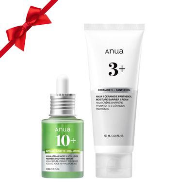 Anua Soothing & Barrier Support Duo, Azelaic acid serum for face with Ceramide barrier moisturizer, Spot Care & Calming Effect, Korean Skincare Set