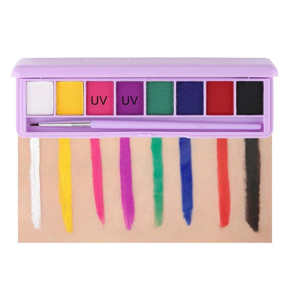 8 colors/box Water Activated Eyeliner Eyeshadow Palette UV Light Neon Reactive Eyeliner Pen Glow In Dark Eye Makeup Pigment (02 8 Color)