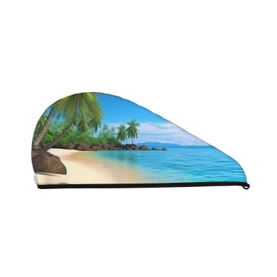 GDSHJKLW Hawaiian Beach with Palm Trees Drying Hair Caps Super Absorbent Soft Hair Drying Towel Quick Dry Coral Velvet Hair Drying Cap Hair Turban for Women Wet Hair Long Thick Hair