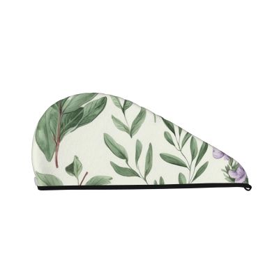 GDSHJKLW Green Flower Herb Sage Leaves and Branches Drying Hair Caps Super Absorbent Soft Hair Drying Towel Quick Dry Coral Velvet Hair Drying Cap Hair Turban for Women Wet Hair Long Thick Hair