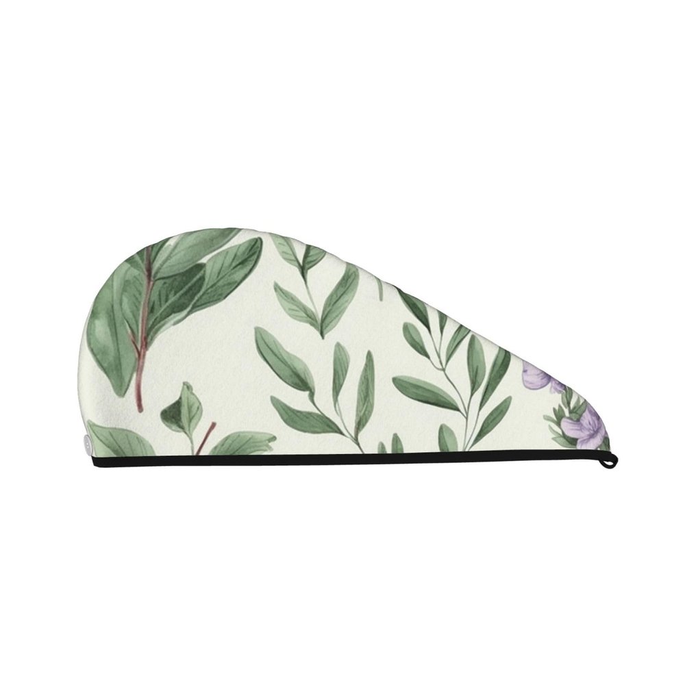 GDSHJKLW Green Flower Herb Sage Leaves and Branches Drying Hair Caps Super Absorbent Soft Hair Drying Towel Quick Dry Coral Velvet Hair Drying Cap Hair Turban for Women Wet Hair Long Thick Hair