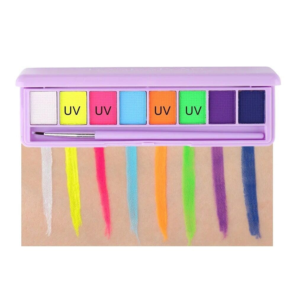 8 colors/box Water Activated Eyeliner Eyeshadow Palette UV Light Neon Reactive Eyeliner Pen Glow In Dark Eye Makeup Pigment (01 8 Color)
