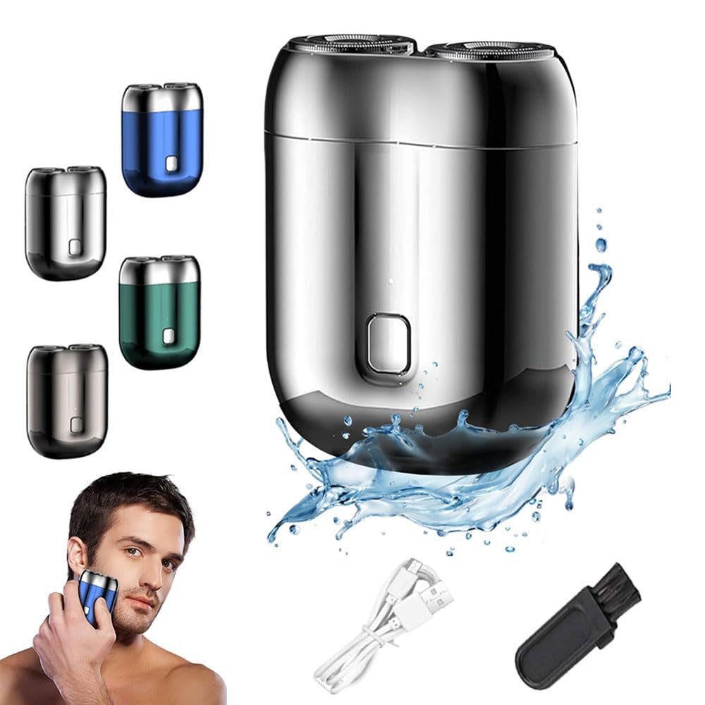 2025 New Upgrade Pocket Shaver USB Mini Shavers for Men, Rechargeable Mini Electric Shaver Razor, Washable Double Head Electric Shave, Waterproof Pocket Electric Shaver for Home, Car, Travel (Sliver)