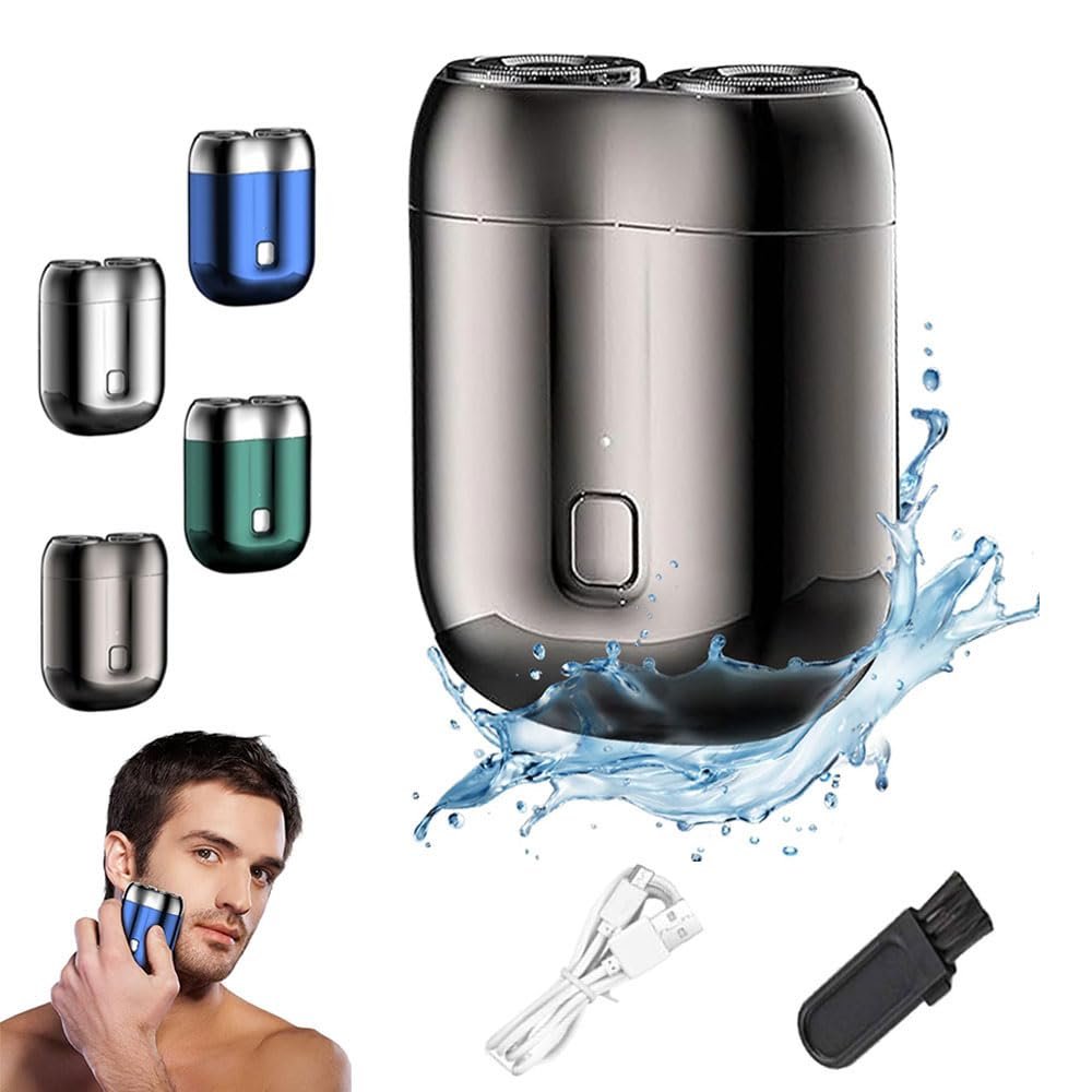 2025 New Upgrade Pocket Shaver USB Mini Shavers for Men, Rechargeable Mini Electric Shaver Razor, Washable Double Head Electric Shave, Waterproof Pocket Electric Shaver for Home, Car, Travel (Grey)
