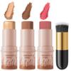 3Pcs Cream Contour Sticks Kit, Highlighter Stick Blush Stick Cream Contour Kit Makeup Set with Brush,Face Brightens & Shades Contour Stick Waterproof for Women view 1