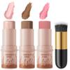 3Pcs Cream Contour Sticks Kit, Highlighter Stick Blush Stick Cream Contour Kit Makeup Set with Brush,Face Brightens & Shades Contour Stick Waterproof for Women Girls view 1
