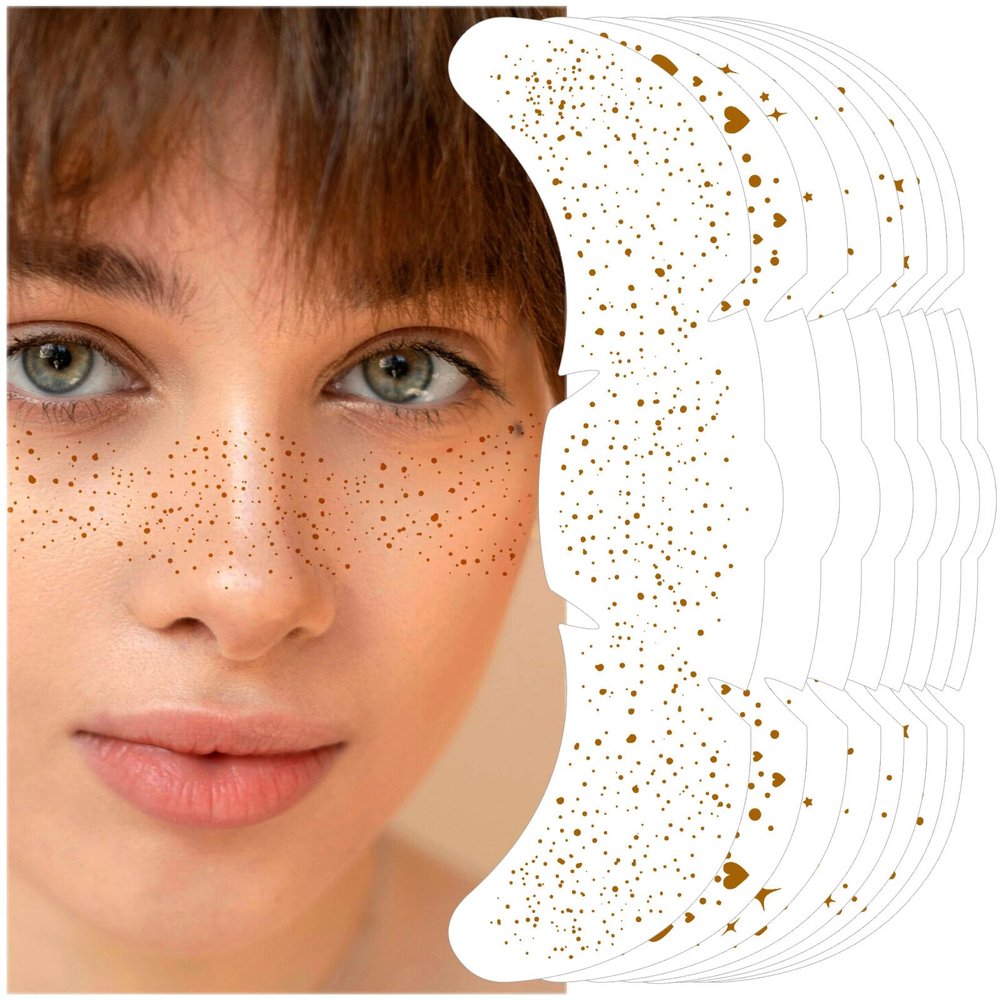 8 Count Brown Glitter Freckles Face Tattoo, Mix of Spots, Hearts, Speckles, Stars, Dots, Waterproof Sparkle Freckles Makeup Patches, Festival Party Supplies for Girls, Rave Accessories for Women