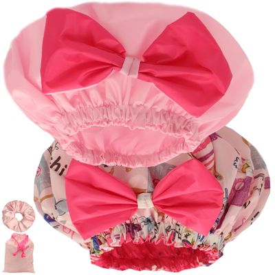 2PCS Genergy Jumbo XL Shower Cap for Women Reusable, Waterproof and Super Extra Large for Thick, Long, Big Hair, Double-layer and Adjustable Bath Cap with Braids and Dreadlocks Washable