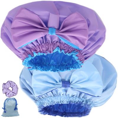 2PCS Genergy Jumbo XL Shower Cap Reusable and Waterproof Shower Cap for Women, Super Extra Large for Thick, Long, Big Hair, Dual and Adjustable, Washable Bath Hat with Braids or Dreadlocks