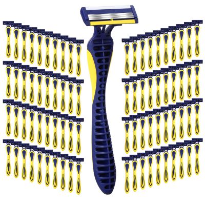 Leriton 80 Pcs Men's Disposable Razors Bulk 3 blade Disposable Razors Set Sensitive Skin Razor for Men Travel Razors Disposable Head Razor for Hotel Saunas Spa Donations Collective Use Daily