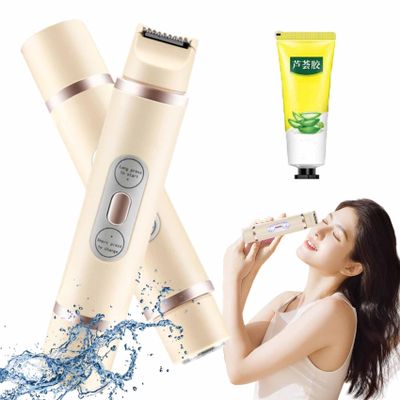 2 in 1 Electric Lady Shaver, 2 in 1 Electric Shaver for Women, Dual Head Trimmer, Mini Wet and Dry Women Hair Remover (Beige)