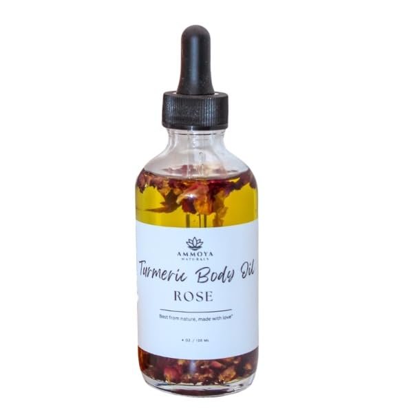 Ammoya Naturals Turmeric Body Oil  Lightweight Nourishing Oil with Rose Infusions  Hydrating Skincare for Soft, Radiant-Looking Skin - 4 oz