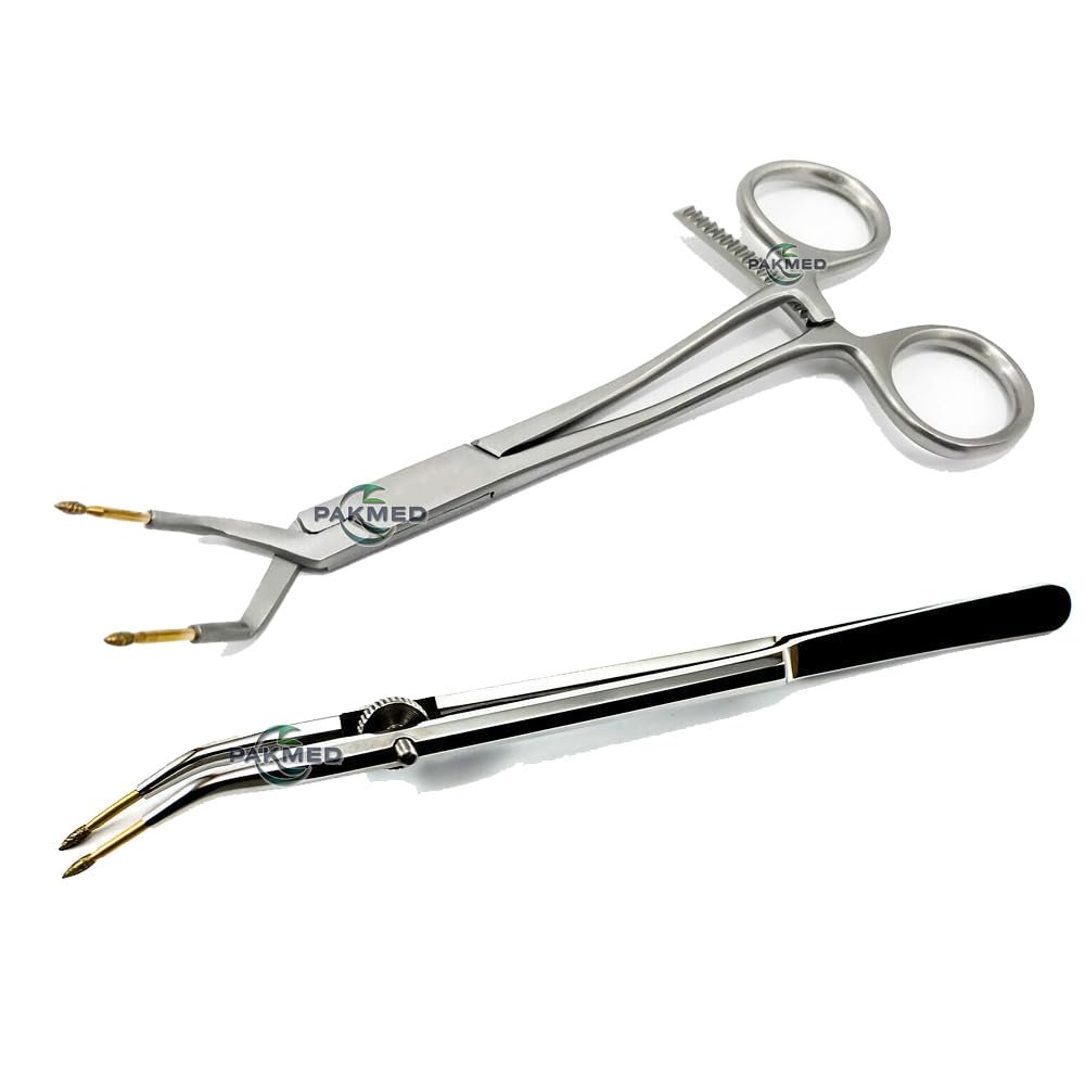 2 Pcs Keramo Grip Forceps & Jacket Grip Forceps Dental Crown Holder Telescope Tweezer Dental Crown Holding Forceps