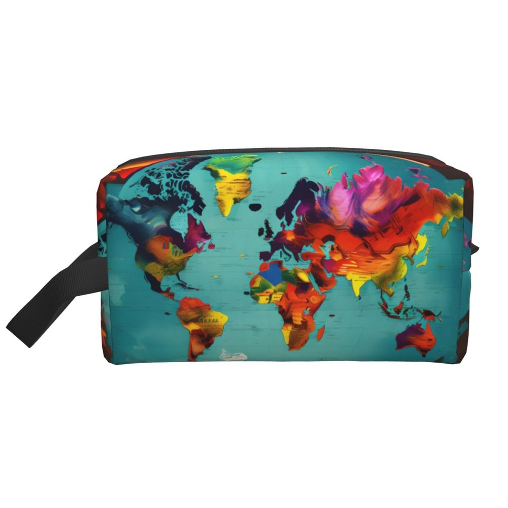 SamLng World Map Print Travel Toiletry Bag - Cosmetic Makeup Pouch for Men and Women, Portable Organizer for Daily Use