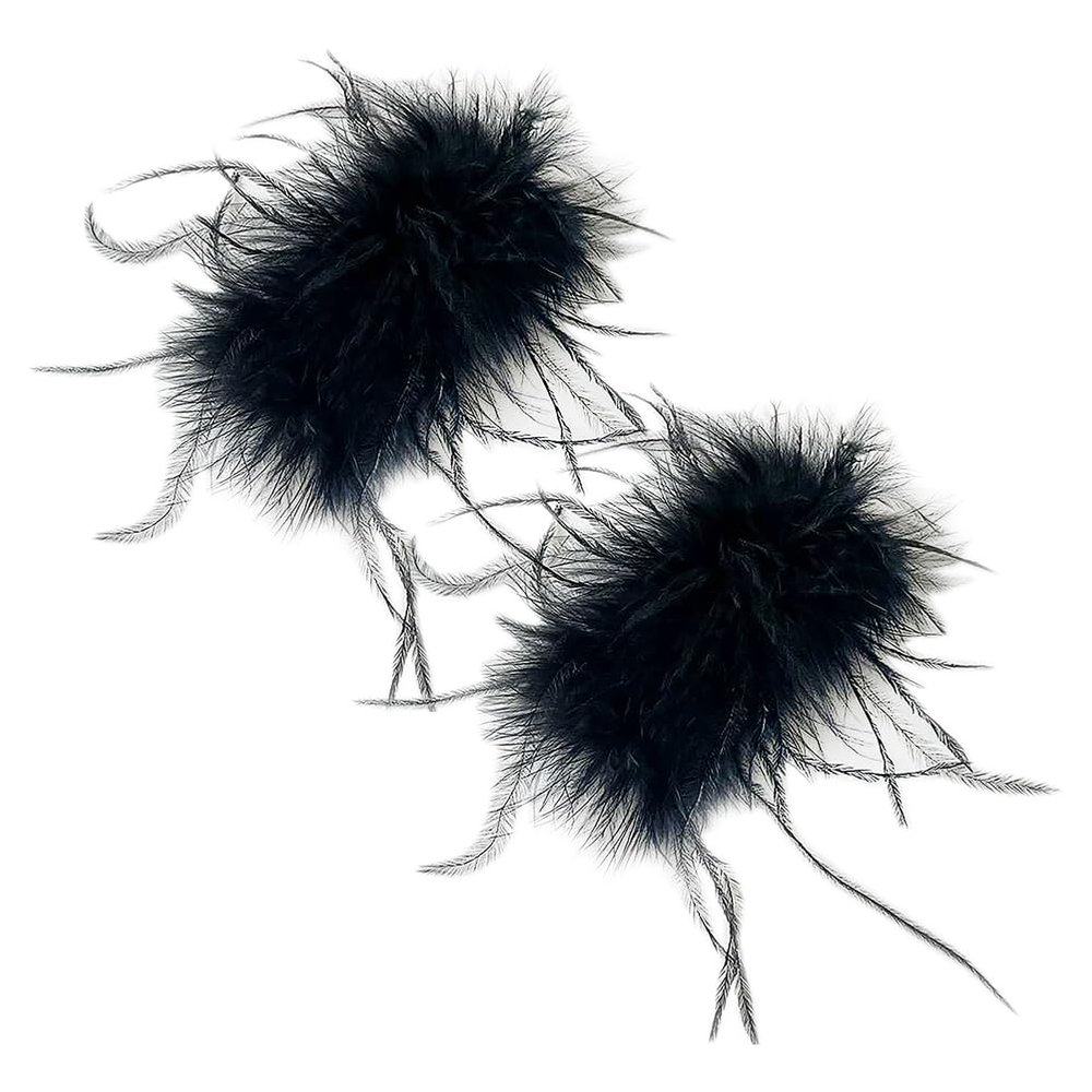 UUYYEO 2 Pcs Ostrich Feather Hair Clips Feather Hair Barrettes Tea Party Hairpins Hair Piece Retro Headpiece Festival Fur Hair Jewelry Elegant Hair Accessories for Women Black