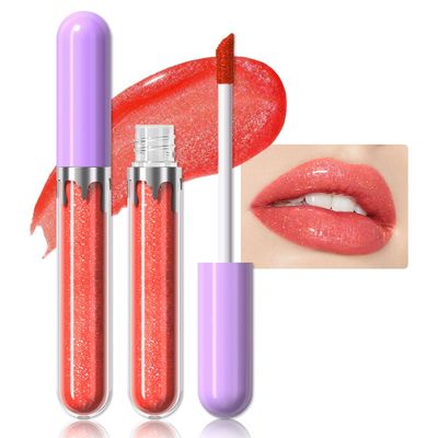 Hxssll Glitter Liquid Lip Gloss,Coral Shimmer Lipstick, Waterproof Shimmer Lip Stain Lip Glaze, High Shine Long Lasting Shiny Lip Color Makeup 06#