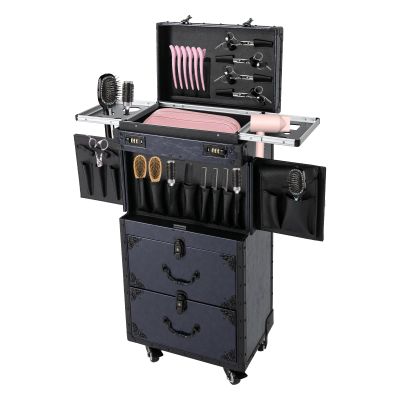 Weglae Rolling Makeup Case with Drawers,Hair Tool Organiser,Professional Barber Supplies Case,Hairdressing Tool Storage Cart,Haircut Makeup Salon Organizer with Wheels and Password Locks (Blue)