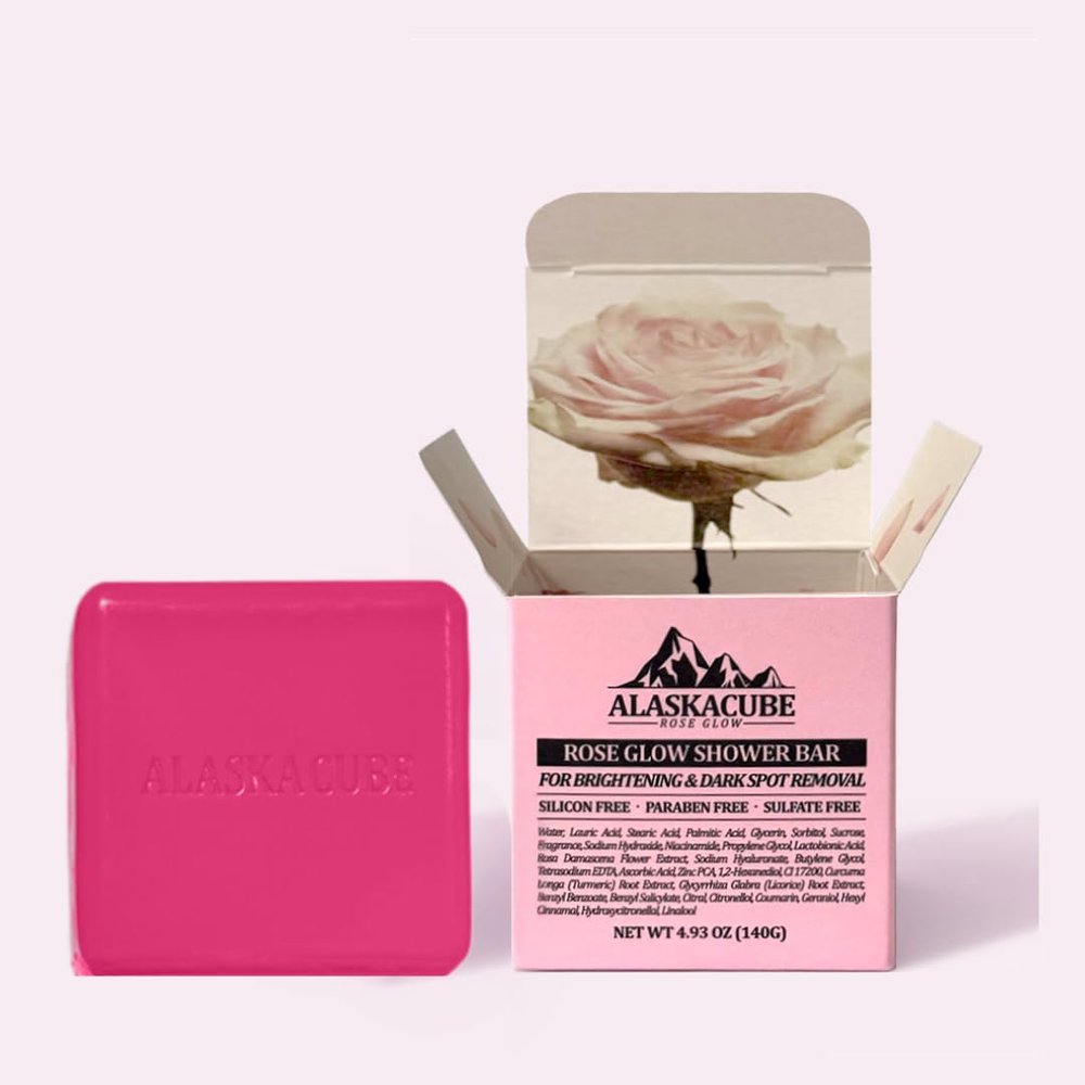 Alaskacube Rose Glow Perfumed Shower Bar Dark Spot Removal Rosy Body Wash 4.93 oz Soft Smooth Skin Cleans Moisturizes Perfect for Women Gift Beauty