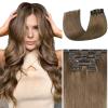 Ukira Ash Brown Hair Extensions Real Human Hair, 75g 22 Inch 7pcs #8 Ash Brown Clip in Hair Extensions, Soft Natural Straight Remy Human Hair Clip in Extensions for Women view 1