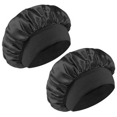 2 PCS Satin Hair Bonnet for Women | Elastic and Reusable Shower Hair Caps | Satin Bonnet for Sleeping Women, Shower Caps | Double Layers Hair Cap | Environmental Protection | 11.8Inches, Black