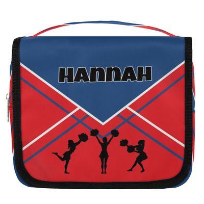 KFNHN Personalized Name Cheer Hanging Toiletry Bag, Navy Red Cheerleaders