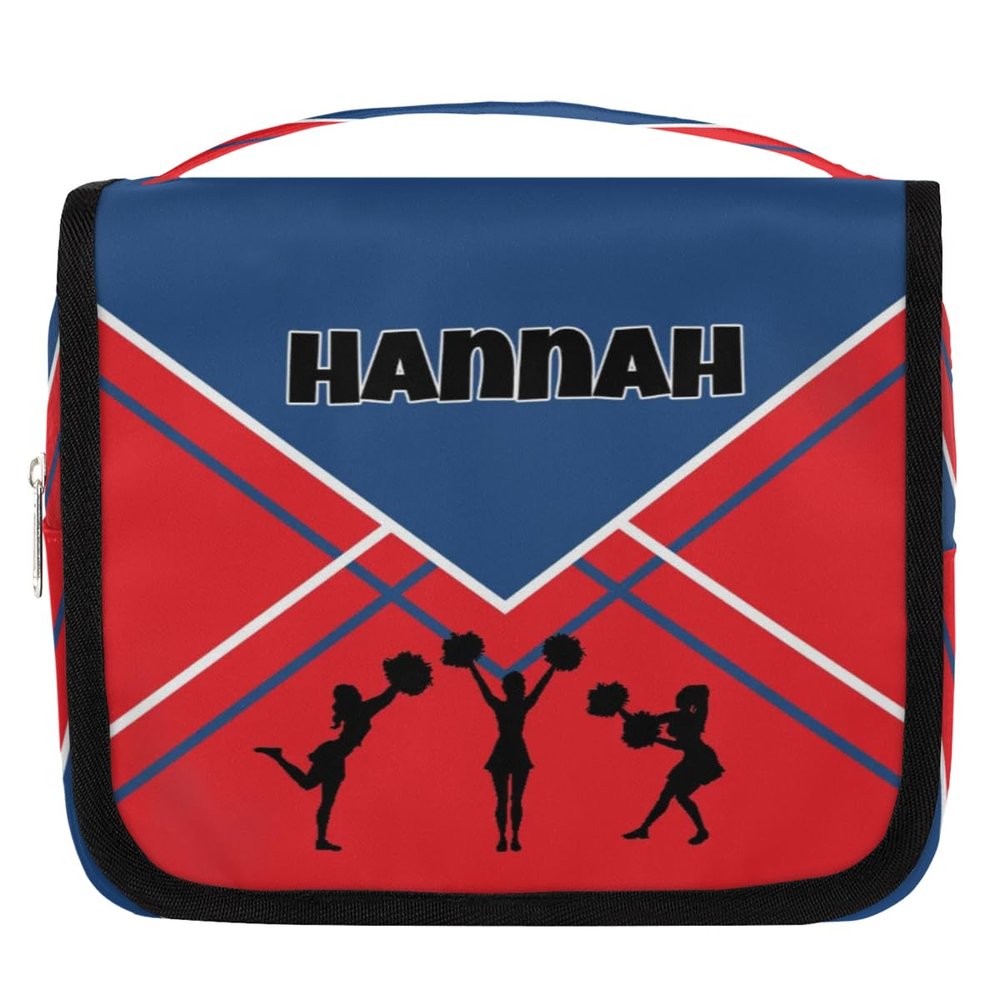 KFNHN Personalized Name Cheer Hanging Toiletry Bag, Navy Red Cheerleaders