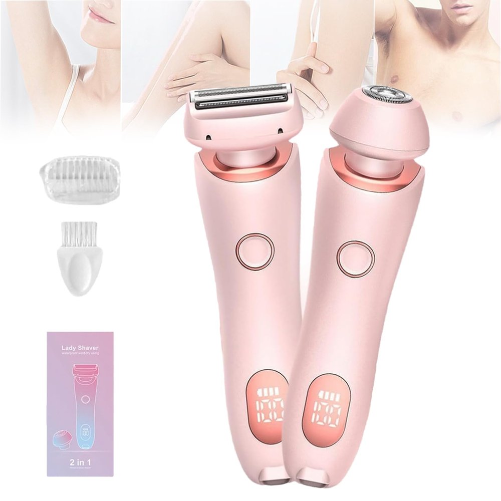 2 in 1 Electric Lady Shaver,Dual-Head Electric Razor for Women,IPX7 Waterproof Wet and Dry Electric Lady Shaver (Pink)