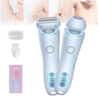 2 in 1 Electric Lady Shaver,Dual-Head Electric Razor for Women,IPX7 Waterproof Wet and Dry Electric Lady Shaver (Blue)