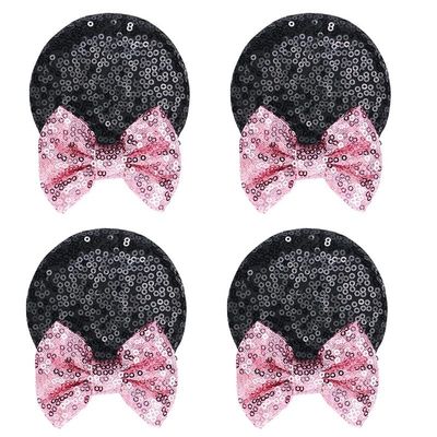 2 Pairs Sequin Mouse Ears Hair Clip Sequin Ears Hair Bow Clip For Costume Birthday Vacation Halloween Christmas Decoration (Pink)