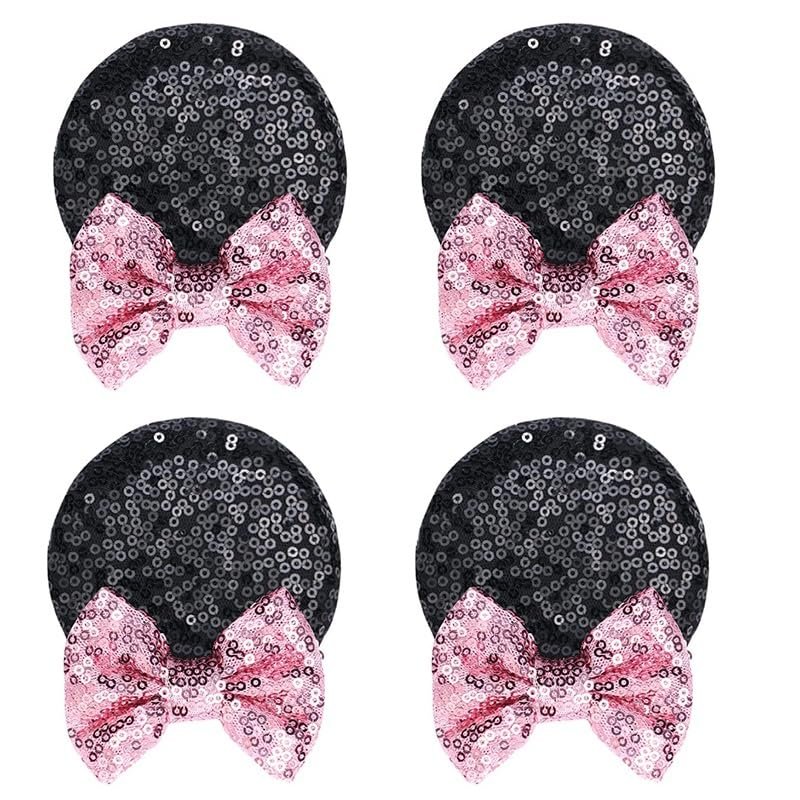 2 Pairs Sequin Mouse Ears Hair Clip Sequin Ears Hair Bow Clip For Costume Birthday Vacation Halloween Christmas Decoration (Pink)