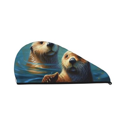 GDSHJKLW Sea Otters Painting Drying Hair Caps Super Absorbent Soft Hair Drying Towel Quick Dry Coral Velvet Hair Drying Cap Hair Turban for Women Wet Hair Long Thick Hair