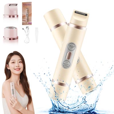 2 in 1 Electric Lady Shaver, Waterproof Wet & Dry Use Dual Head Trimmer Women (Beige)