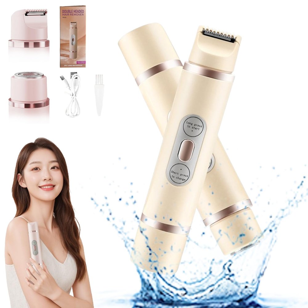 2 in 1 Electric Lady Shaver, Waterproof Wet & Dry Use Dual Head Trimmer Women (Beige)
