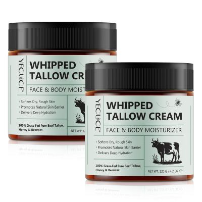 2 Pack Beef Tallow for Skin, Tallow and Honey Balm, All Natural Moisturizer Hydrates and Nourishes the Skin, Deeply Moisturizing for Face & Body, Organic Grass Fed Whipped Beef Tallow & Honey Beeswax