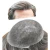 Toupee for men Toupee Human Hair Piece Mens Hair Replacement System 0.04mm Invisible Ultra Thin Skin Mens Hairpieces Wigs 7"x9"Man Hair Unit Wigs for men #370 Dark Brown+70%Gray-100%Light to Med-Light view 1