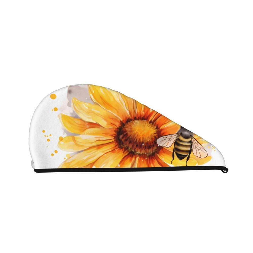 FHEBNDS Microfiber Hair Towel Cap Absorbent Hair Turban Towel Coral Velvet Hair Drying Towel Quick Dry Hair Wrap Cap with Button Blackboard Bees Sunflowers Bath Cap Hair Cap Gift for Women