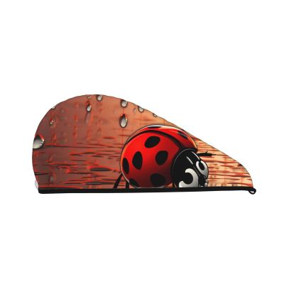 FHEBNDS Microfiber Hair Towel Cap Absorbent Hair Turban Towel Coral Velvet Hair Drying Towel Quick Dry Hair Wrap Cap with Button Art Ladybug Tracks Bath Cap Hair Cap Gift for Women