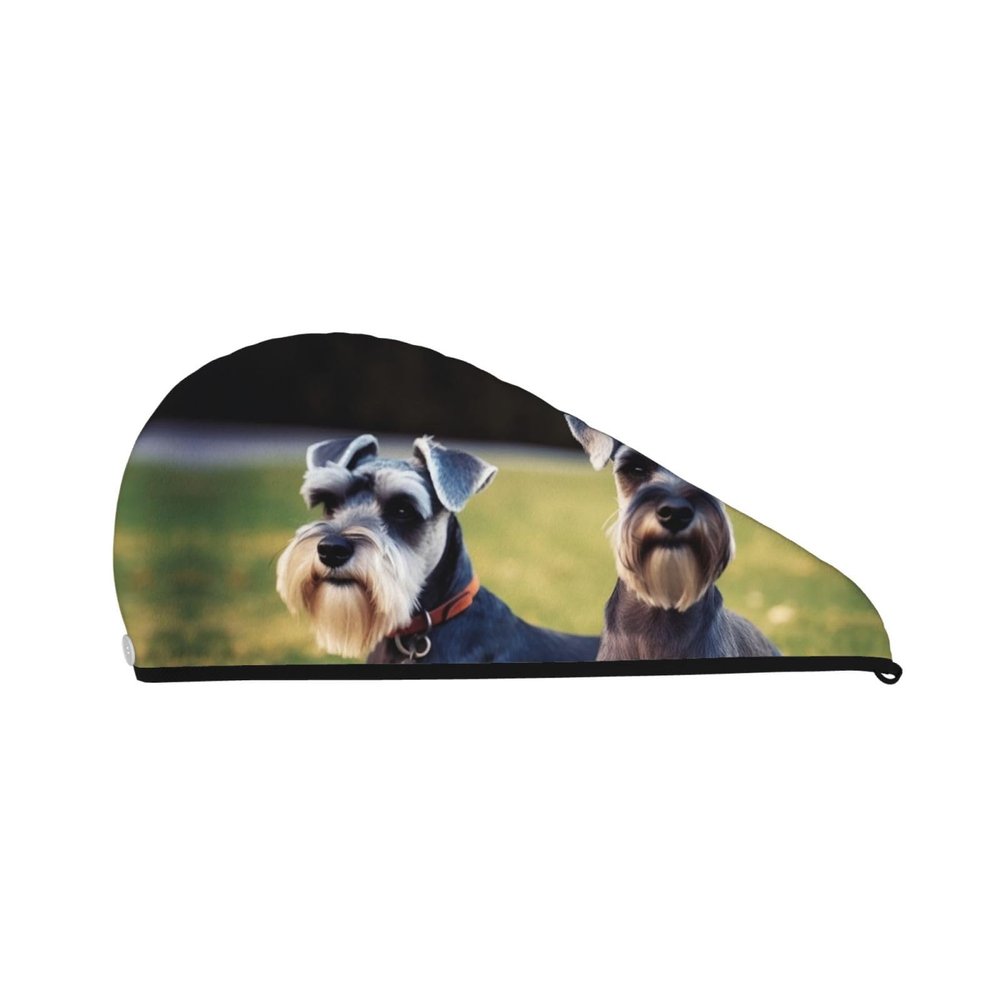 FHEBNDS Microfiber Hair Towel Cap Absorbent Hair Turban Towel Coral Velvet Hair Drying Towel Quick Dry Hair Wrap Cap with Button Adult Schnauzer Dogs Bath Cap Hair Cap Gift for Women