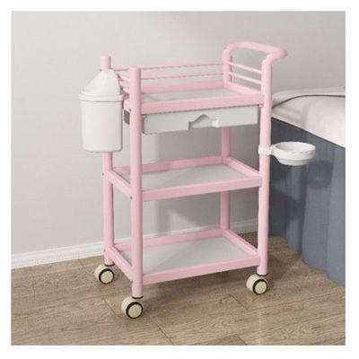 DHNDSDP Esthetician Cart with Handles with Bucket and Basin Rolling Cart Salon Trolleys with Drawers Categorized Storage Storage Cart Raised Guardrail Quick Release Design(Pink)