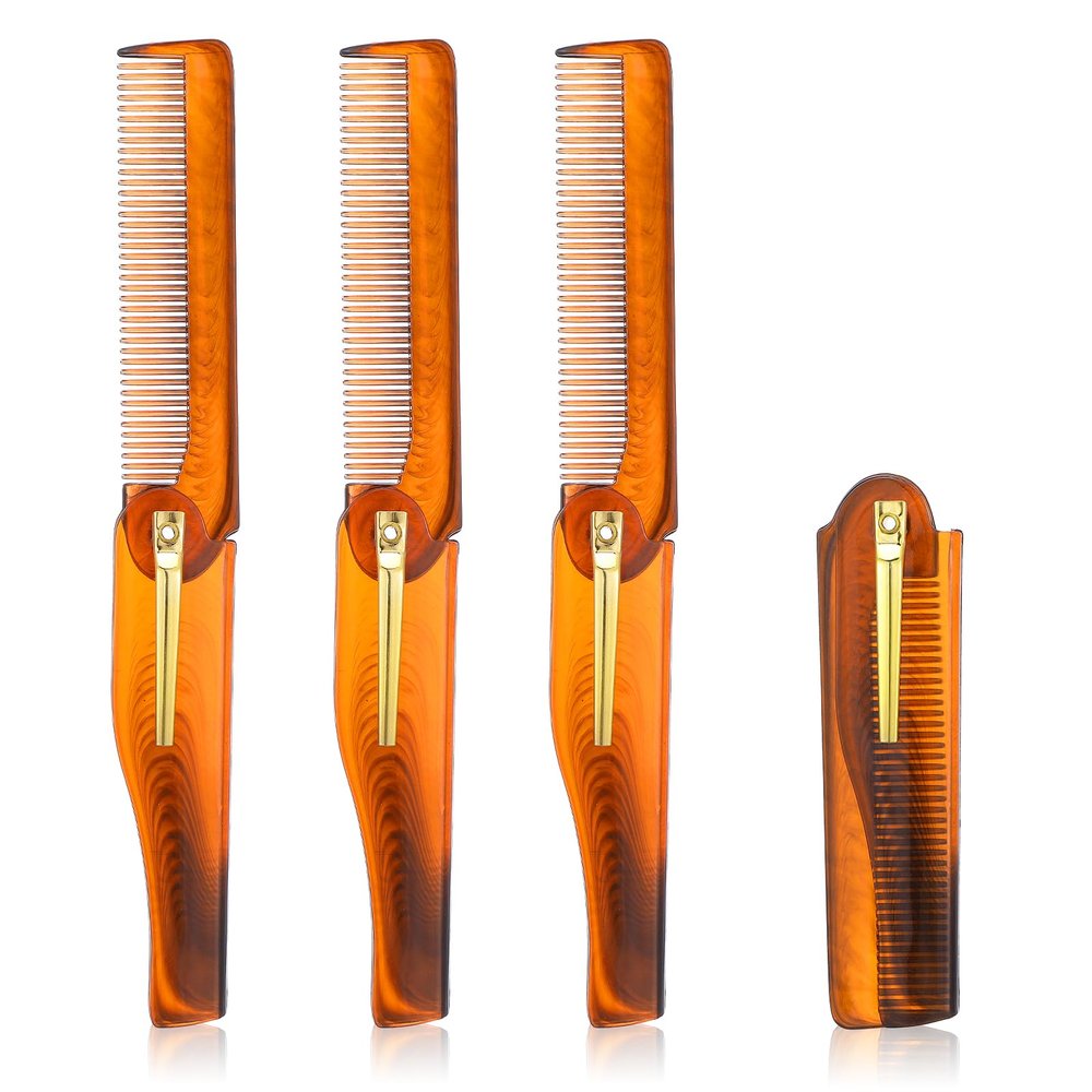 AOZUO 4pcs Folding Comb for Beard Hair, Portable Mustache Comb Pocket Flip Combs for Men Travel Fine Tooth Hair Comb for Everyday Grooming Styling