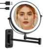 Wall Mounted Makeup Mirror, 1X/10X Magnifying, 360 Rotation, 3 Color LED Lighting, Touch Screen Dimming, Extended Arm, Black Bathroom Mirror view 1