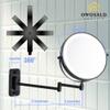 Wall Mounted Makeup Mirror, 1X/10X Magnifying, 360 Rotation, 3 Color LED Lighting, Touch Screen Dimming, Extended Arm, Black Bathroom Mirror view 3