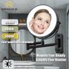 Wall Mounted Makeup Mirror, 1X/10X Magnifying, 360 Rotation, 3 Color LED Lighting, Touch Screen Dimming, Extended Arm, Black Bathroom Mirror view 4
