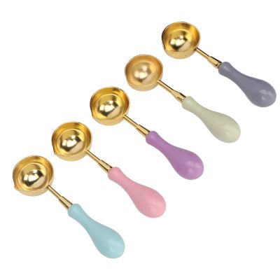 5 PCS Wax Seal Spoon, Sealing Spoon with Wooden Handle Wax Sealing Stamp Melting Craft Spoon Wax Seal Warmer for Packaging