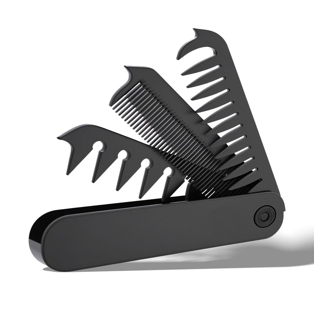 Beard Comb for Men, 3-in-1 Foldable Wide & Fine Tooth Pocket Mustache and Hair Comb for Styling & Moustache Care, Gift for Men